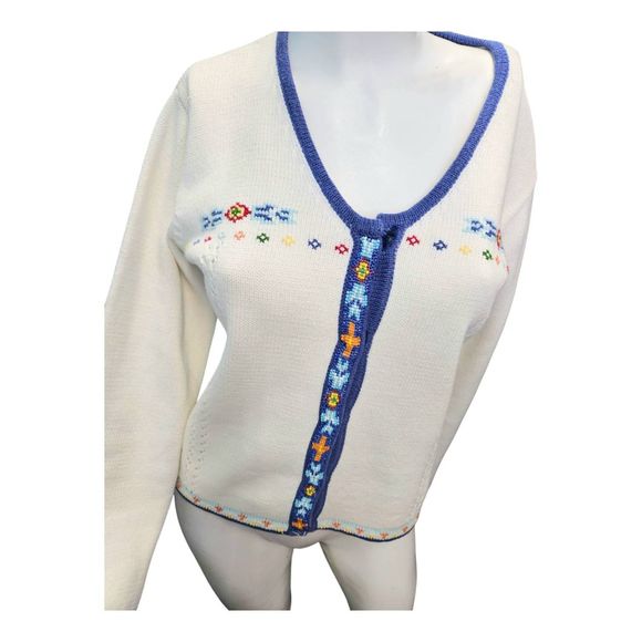 SWEATER SWEATER Beaded Native Pattern Knit Cardigan Sweater Womens Size Medium - Picture 3 of 8
